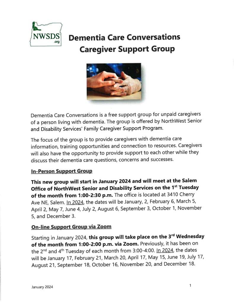 Dementia Care Conversations Caregiver Support Group - Santiam Hospital